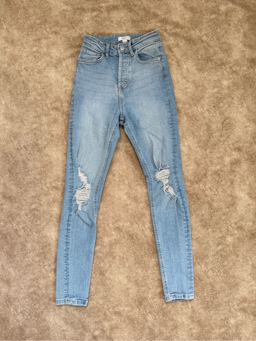 Forever 21 Premium High Rise Distressed Skinny Jeans Button Fly Size 24